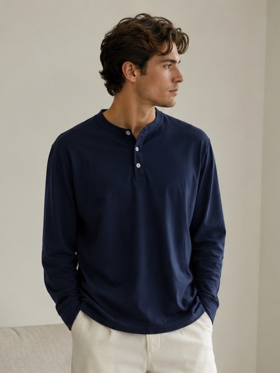 Robert Barakett Other - Robert Barakett Pima Cotton Henley Long Sleeve Men M Quiet Luxury Minimalist